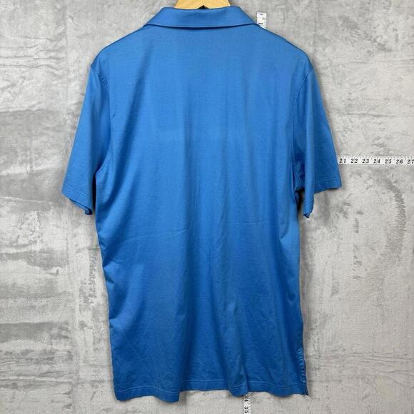 Peter Millar Blue Cotton Polo Shirt 1885 Fox Logo Men Size L Golf Casual Stretch - Picture 3 of 8